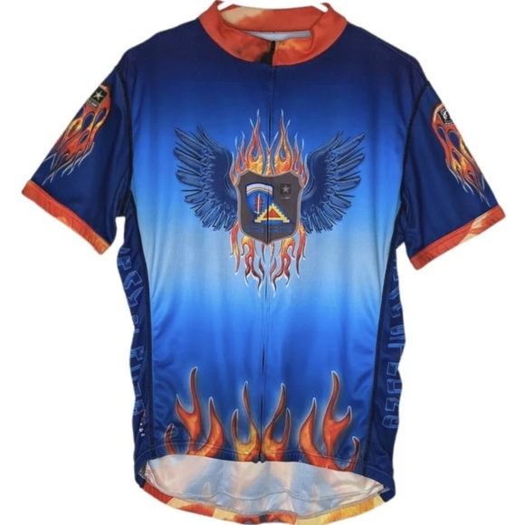 Vintage Primal Wear Cycling Jersey Men's Sz L Blue Army Strong Flames Full Zip - Picture 13 of 13